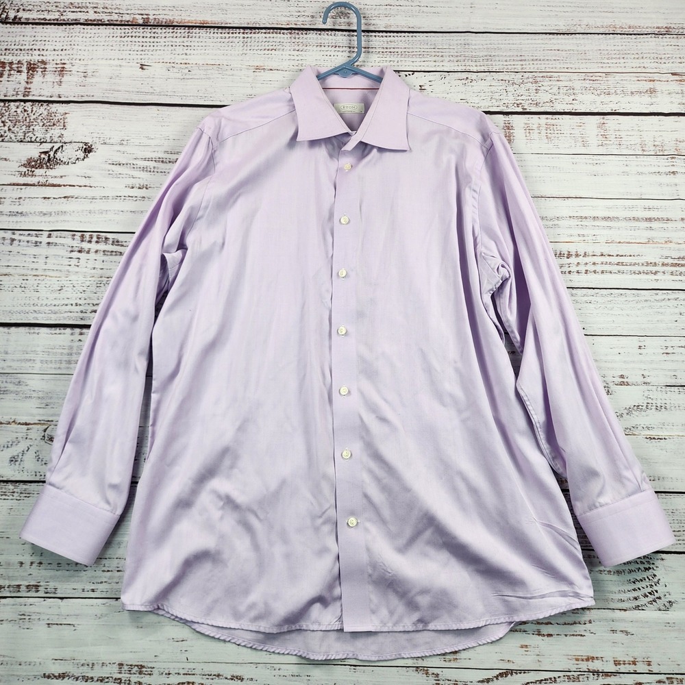 Eton Contemporary Fit Herringbone Dress Shirt Mens XL 18 46 Lavender Purple LS